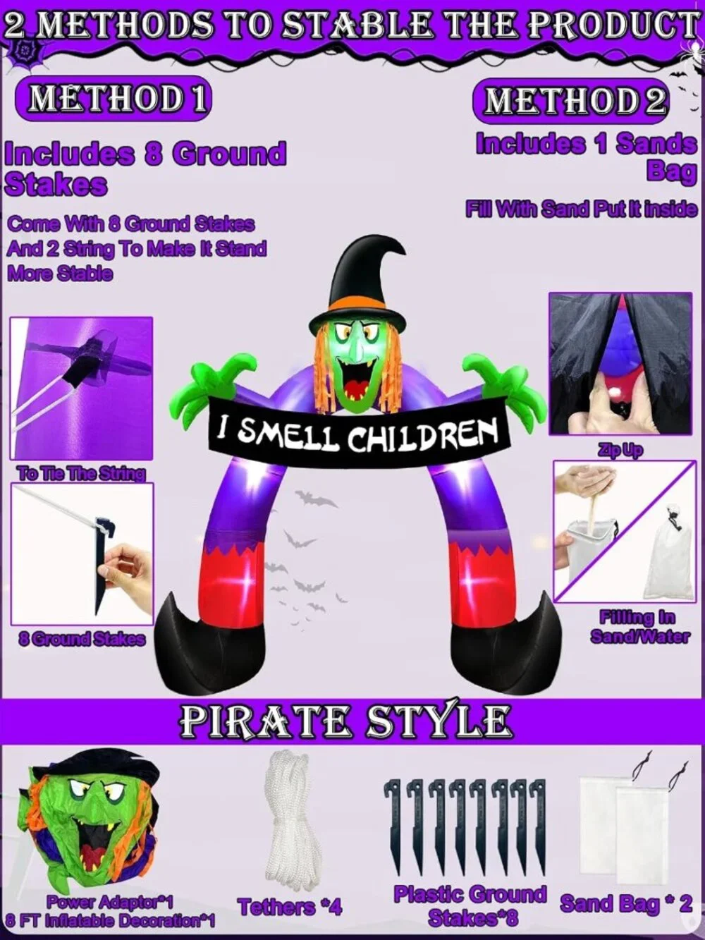 Spooky Halloween Outdoor Decor - Inflatable Witch with Banner Archway Display